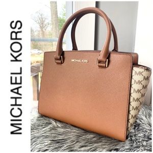 NWT authentic MK leather & monogram satchel